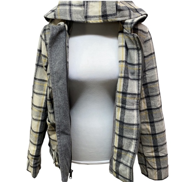 Old Navy Plaid Hooded Tiger Tooth Buttons Wool Jacket - Picture 6 of 8